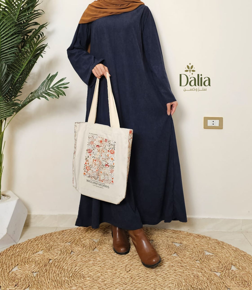 بيزك دريس قطيفة مضلع - Dalia Fashion-كحلي