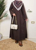 بيزك دريس قطيفة مضلع - Dalia Fashion-بني