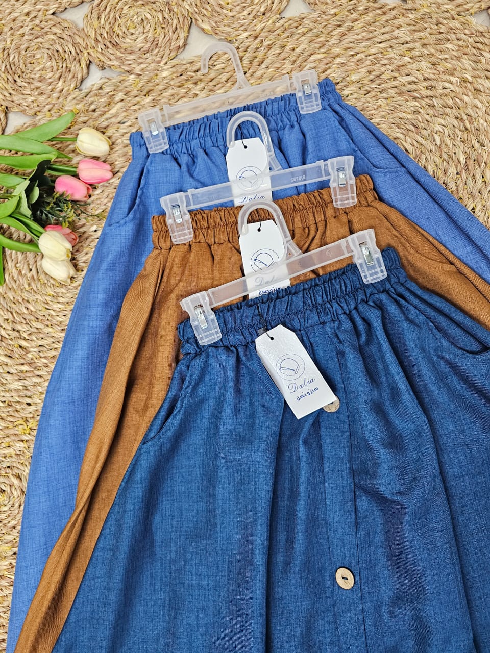 جيبة كتان زراير خشب - Dalia Fashion